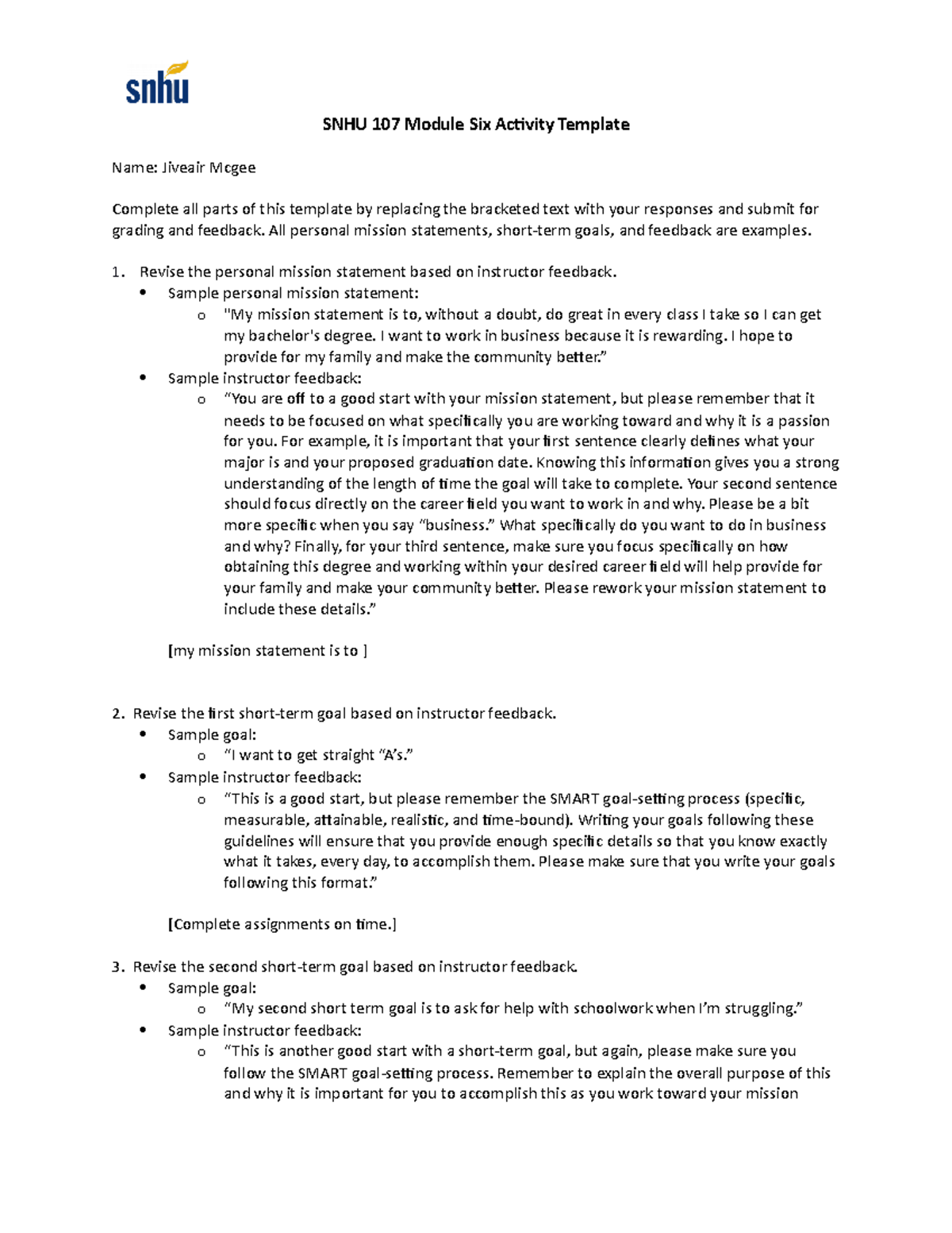 SNHU 107 Module Six Activity Template SNHU 107 Module Six Activity