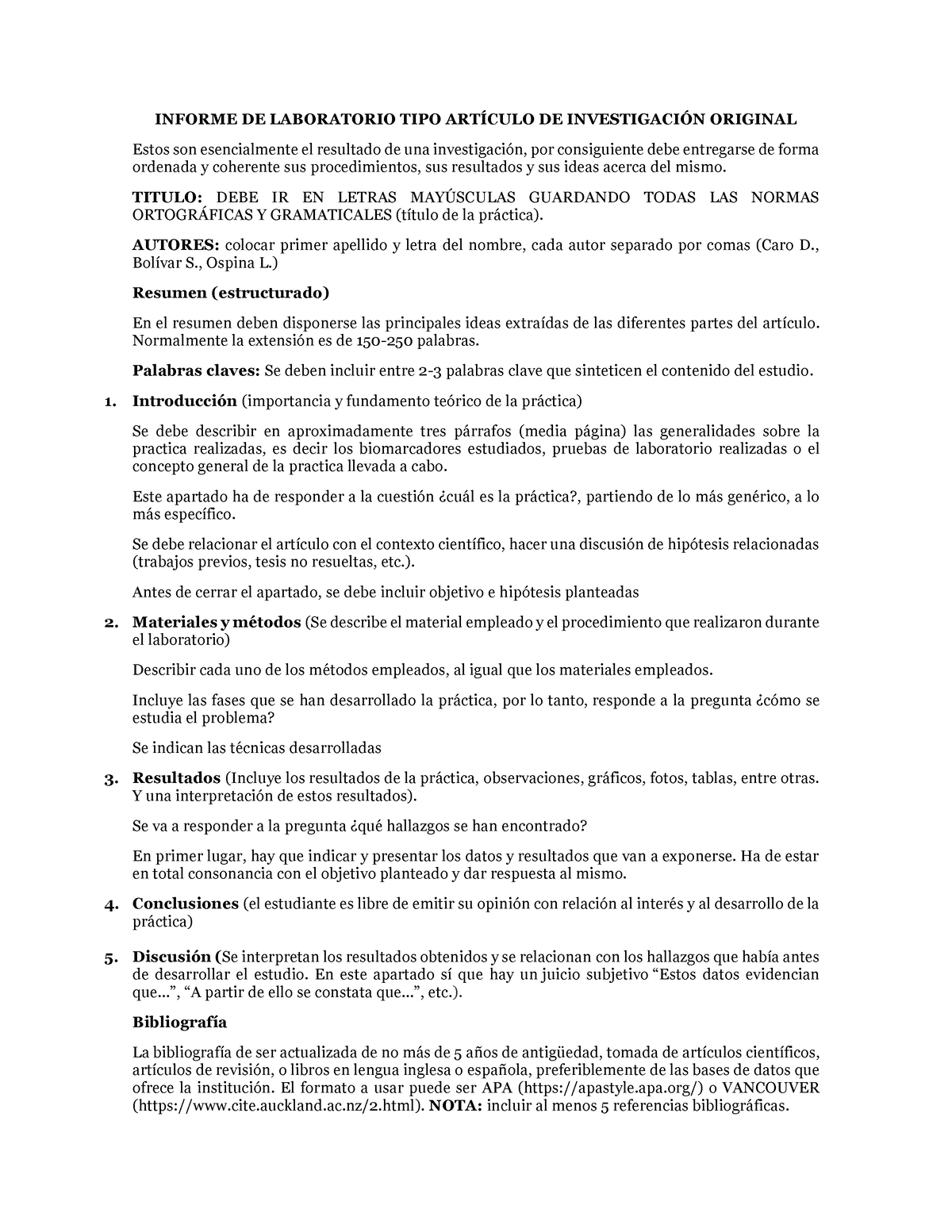 Estructura Informes De Laboratorio - INFORME DE LABORATORIO TIPO ...