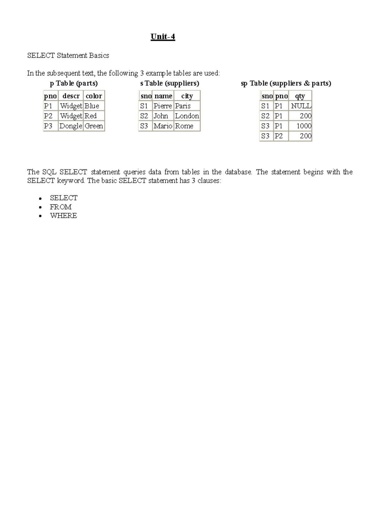 Database Management System- Selection Statement Basics, Exceptions