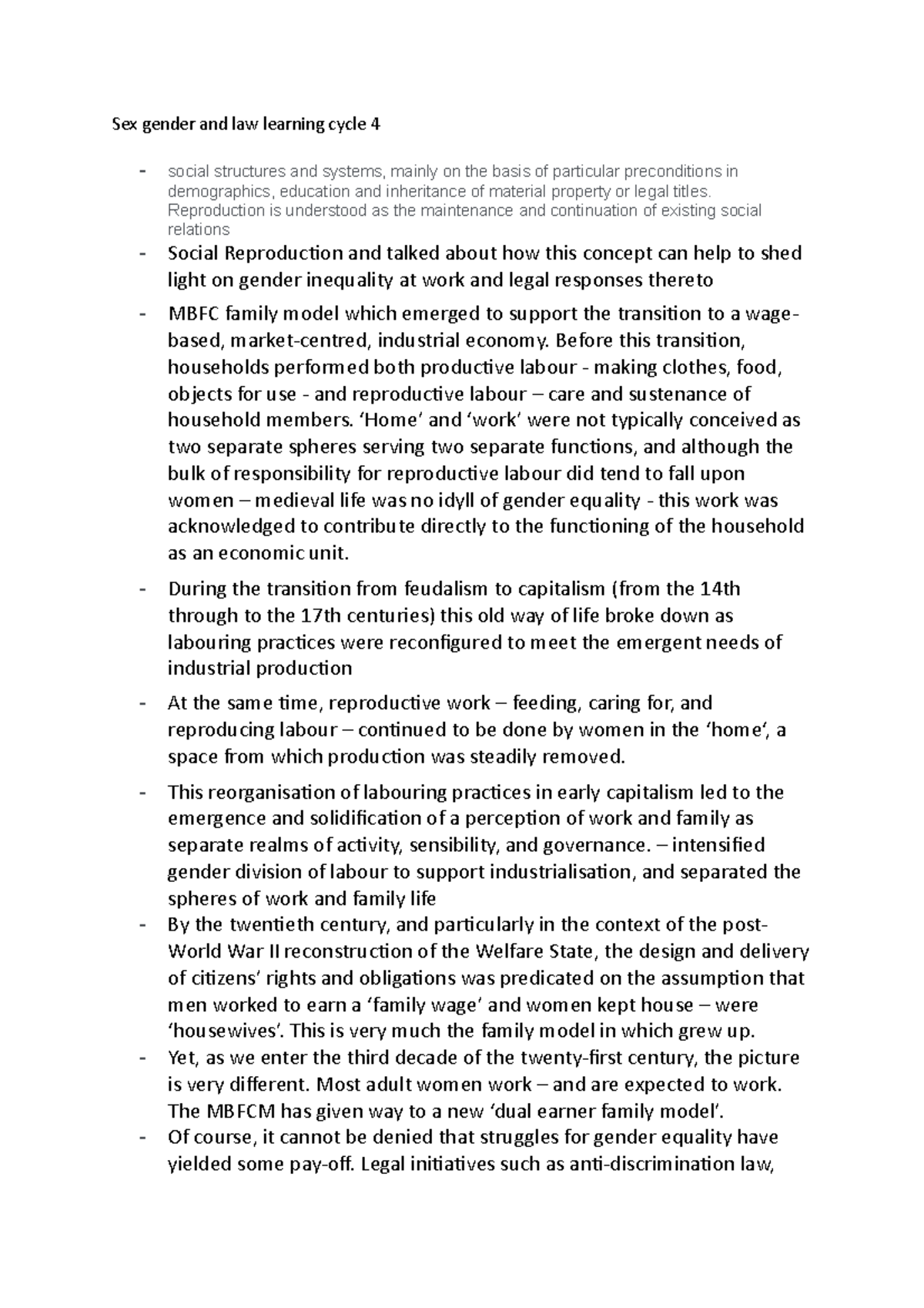 Sex gender and law learning cycle 4 notes - Sex gender and law learning ...