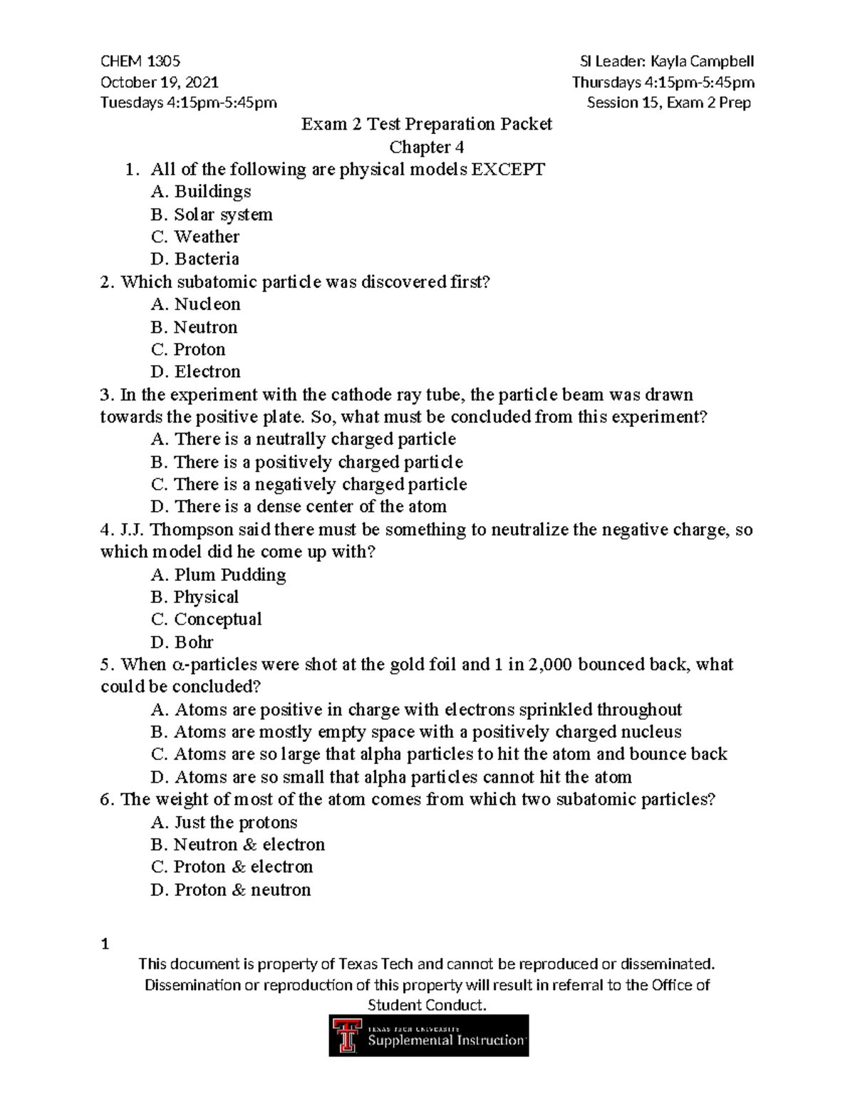 10.19 Exam 2 Test Preparation Packet - October 19, 2021 Thursdays 4 ...