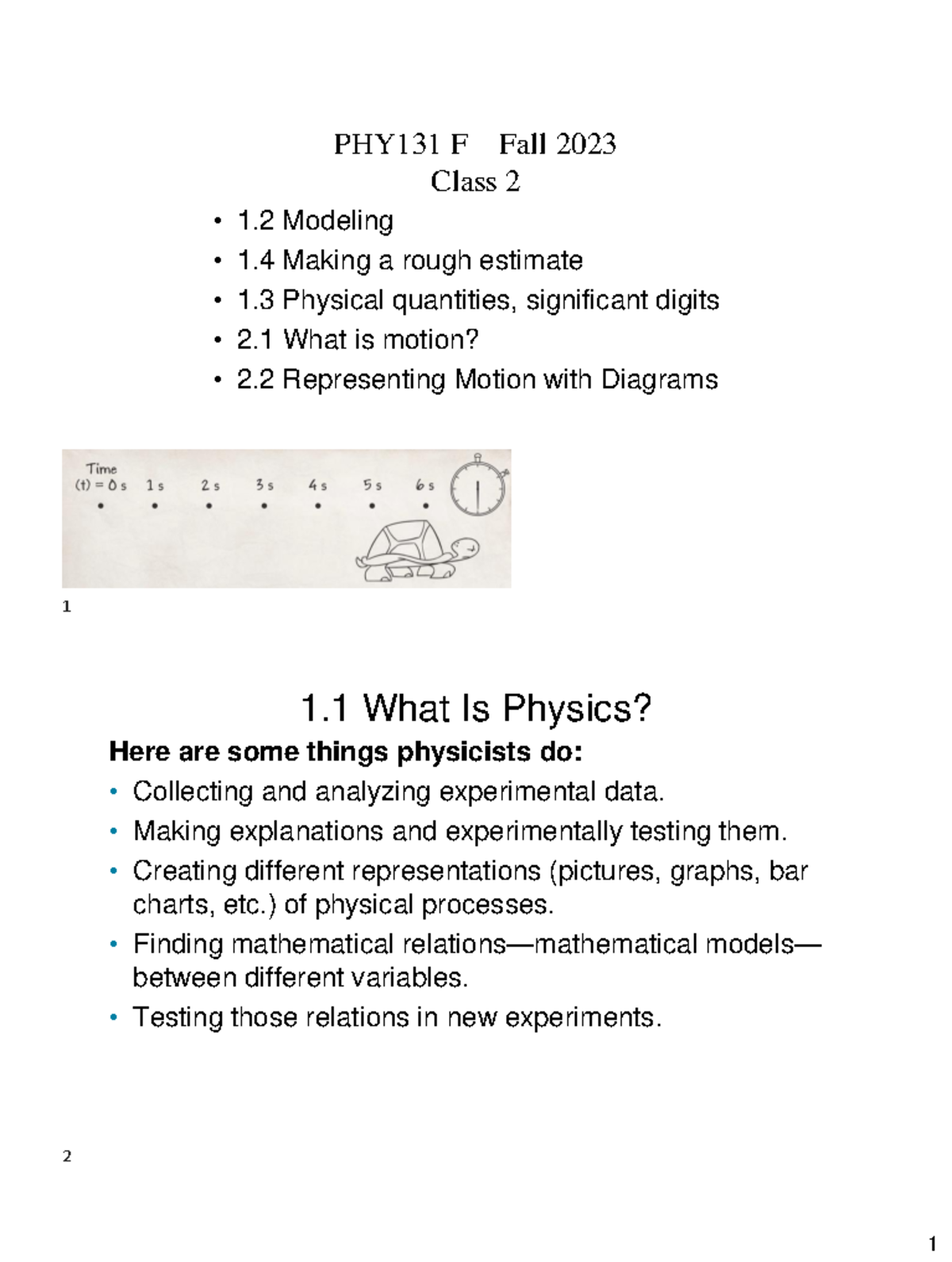 Class 02Pre Class - Lecture note - PHY131 F Fall 2023 Class 2 • 1 ...