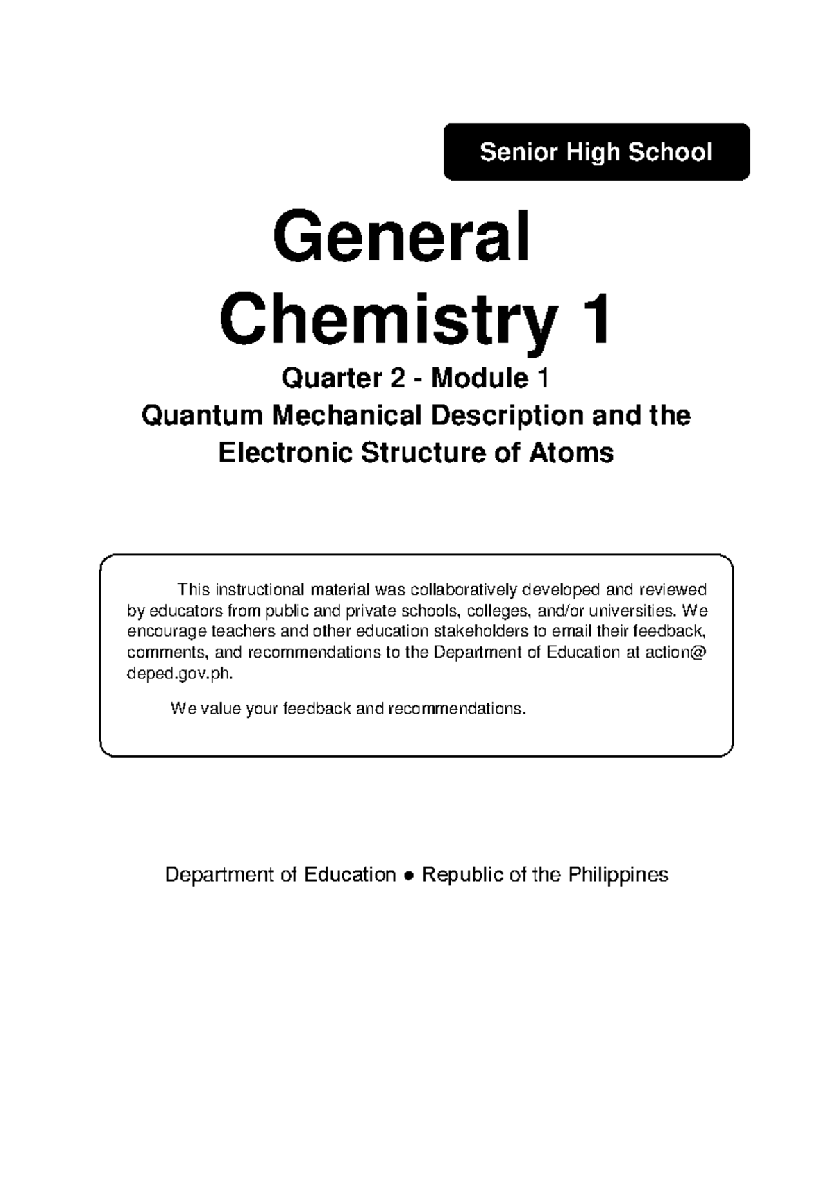 General Chemistry 1 Quarter 2 Module 1 - Reference Material ...