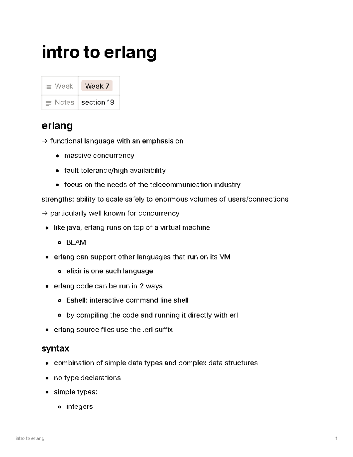 Intro To Erlang - intro to erlang Week Week 7 Notes section 19 erlang → ...