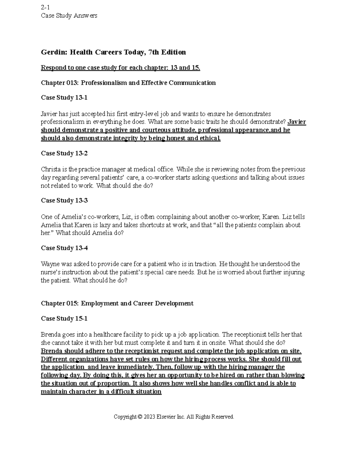 AHP101 Week+2+Assignment - 2- Case Study Answers Gerdin: Health Careers ...