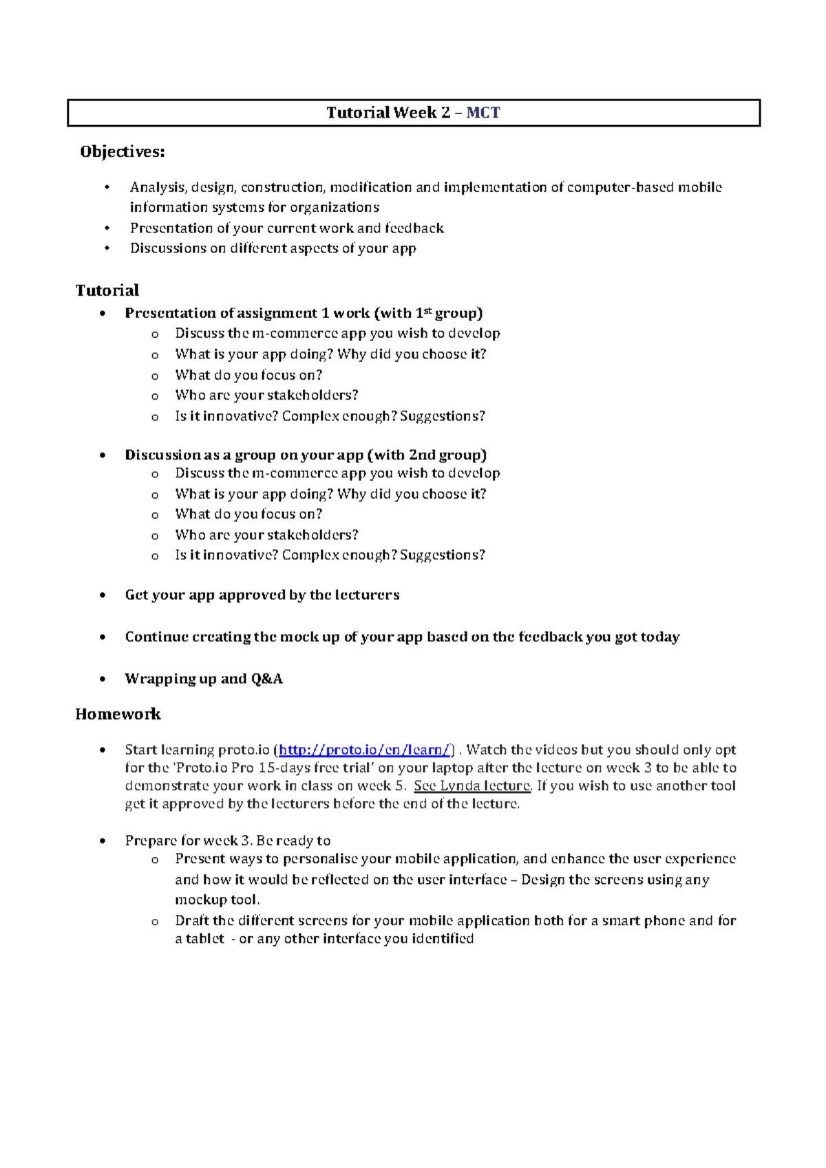 Mct Tutorial Week 2 Tutorial Week 2 Mct Objectives Analysis