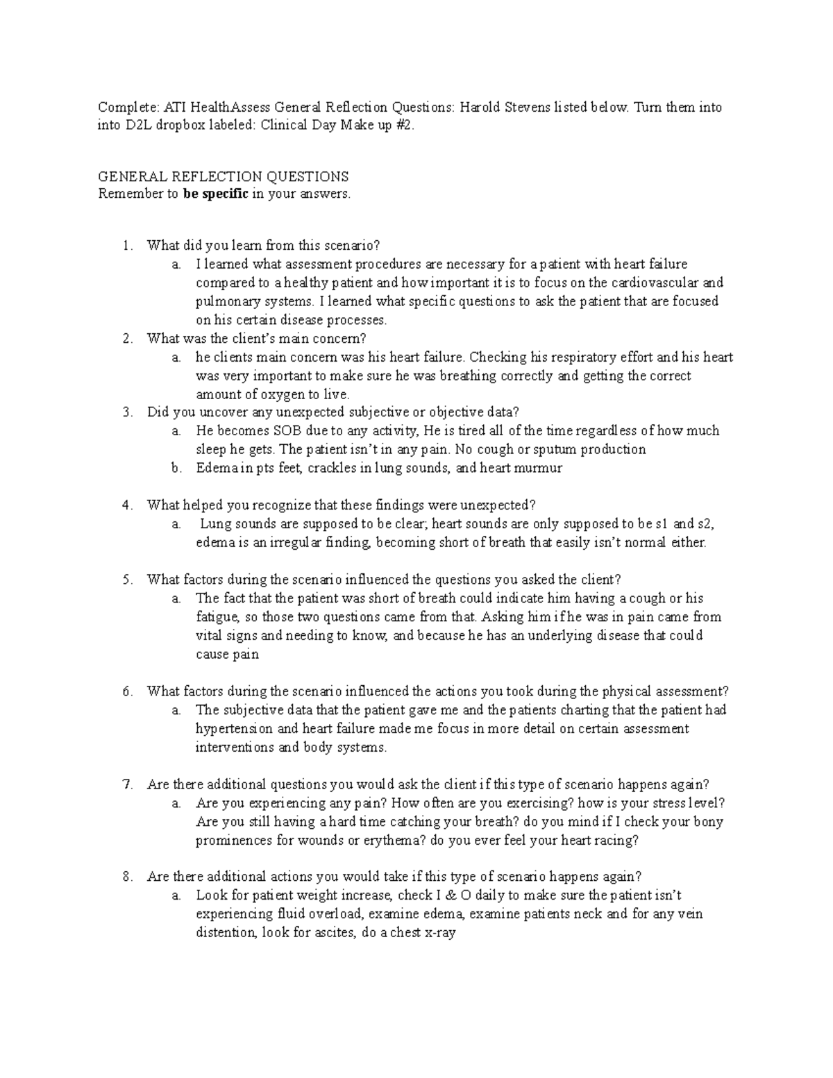 Ati Harold Stevens Heart Failure Quizlet