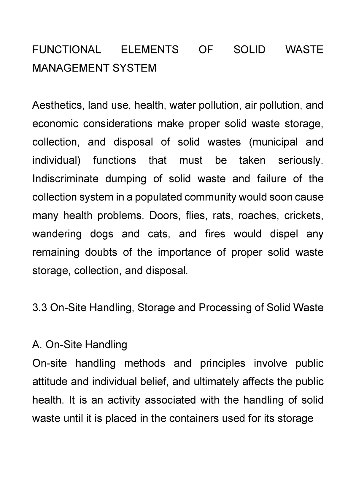 Functional Elements OF Solid Waste Management System - FUNCTIONAL ...