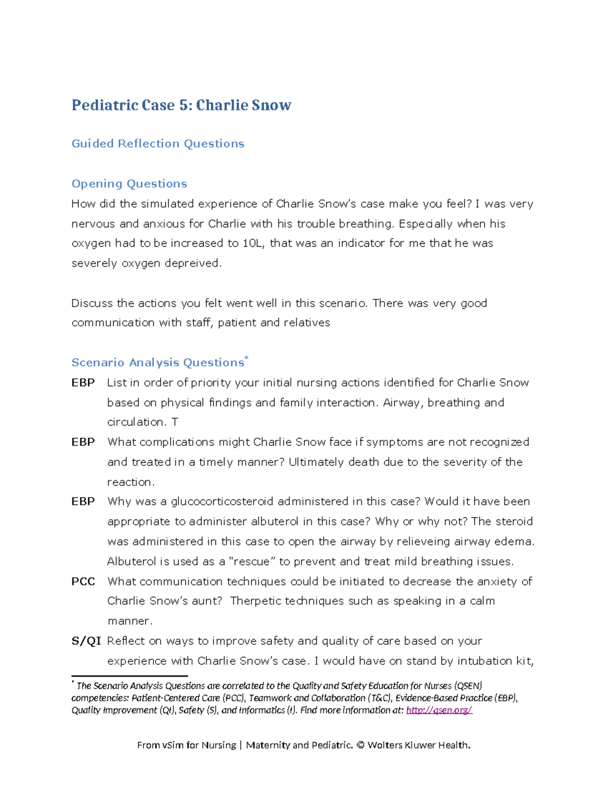 Ped Case 05 Charlie Snow v Sim2 GRQ 2 - Pediatric Case 5: Charlie Snow ...