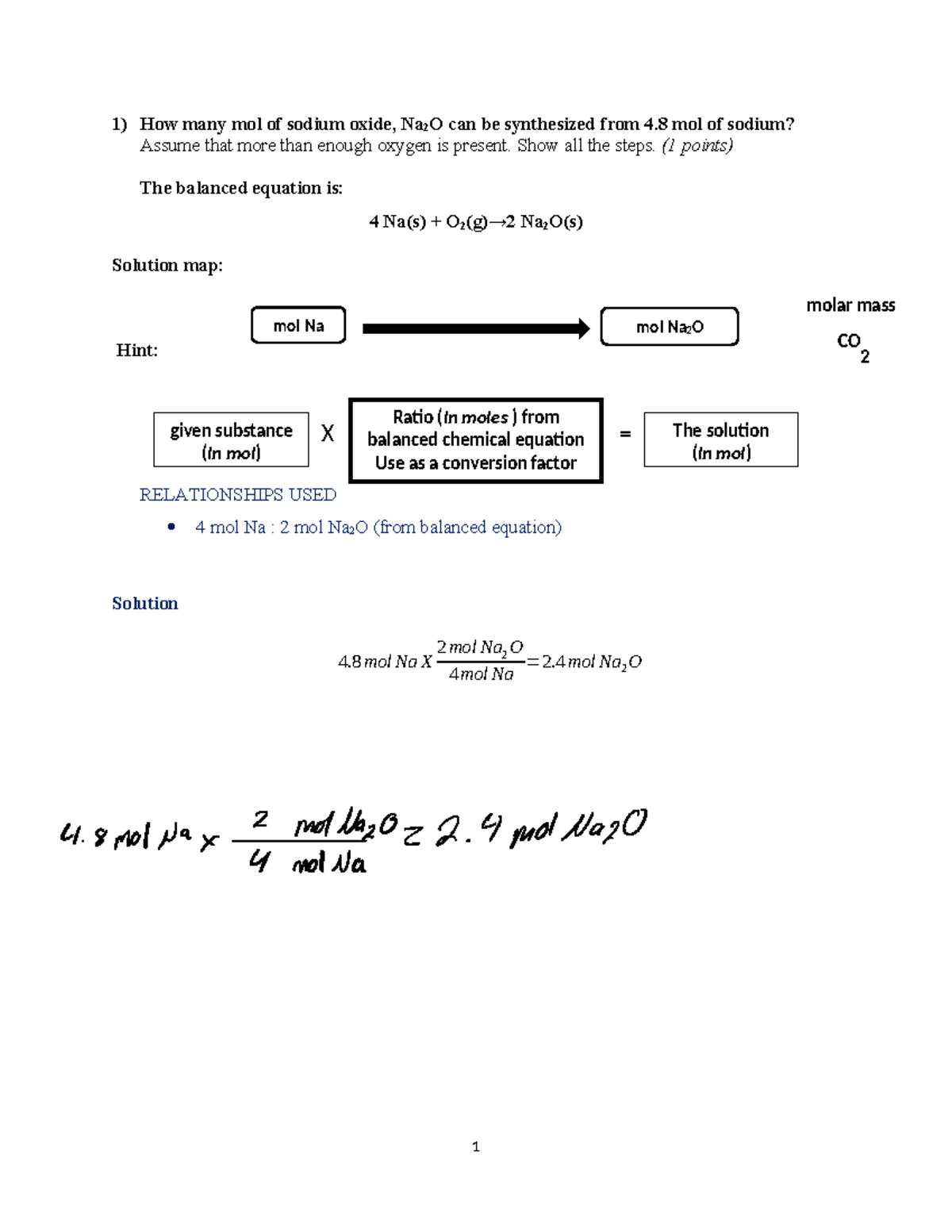 balanced equation How many mol of sodium oxide, Na 2 O can be