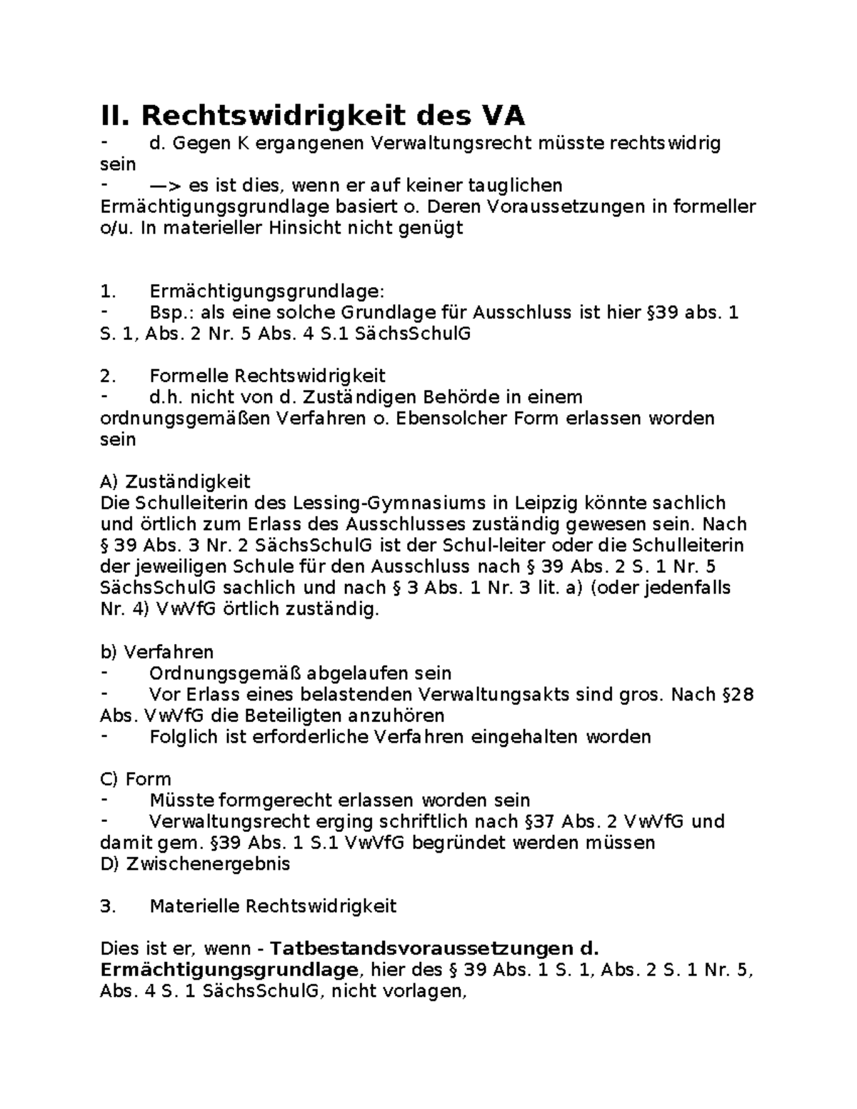 VERWALTUNGSRECHT II. Rechtswidrigkeit des VA ⁃ d. Gegen K ergangenen