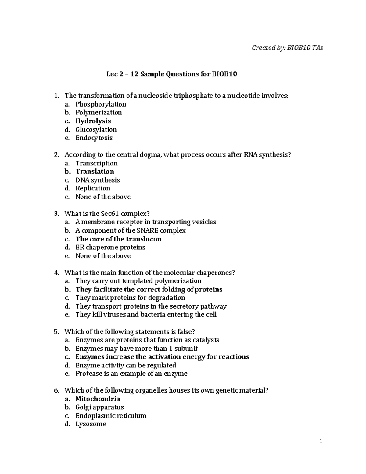 B10 Lec2-12 Answers-Practice Q - Created By: BIOB10 TAs Lec 2 – 12 ...