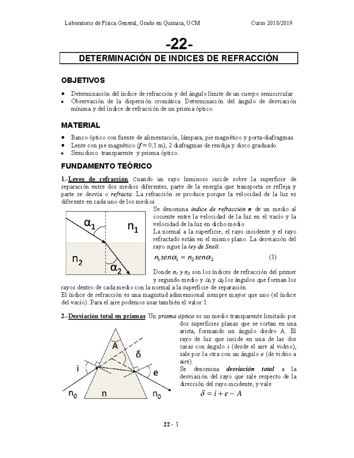 22 Índice de refraccion 22 DETERMINACIÓN DE INDICES DE REFRACCIÓN