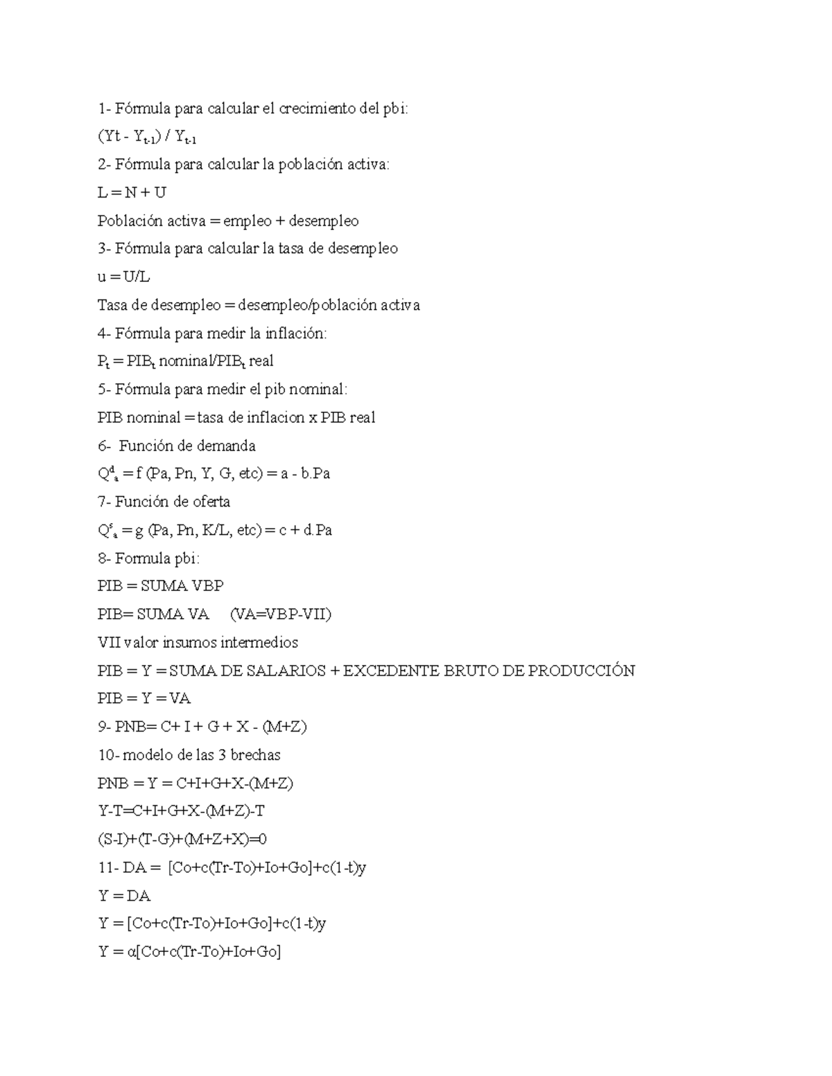 Formulas macroeconomia - 1- Fórmula para calcular el crecimiento del ...