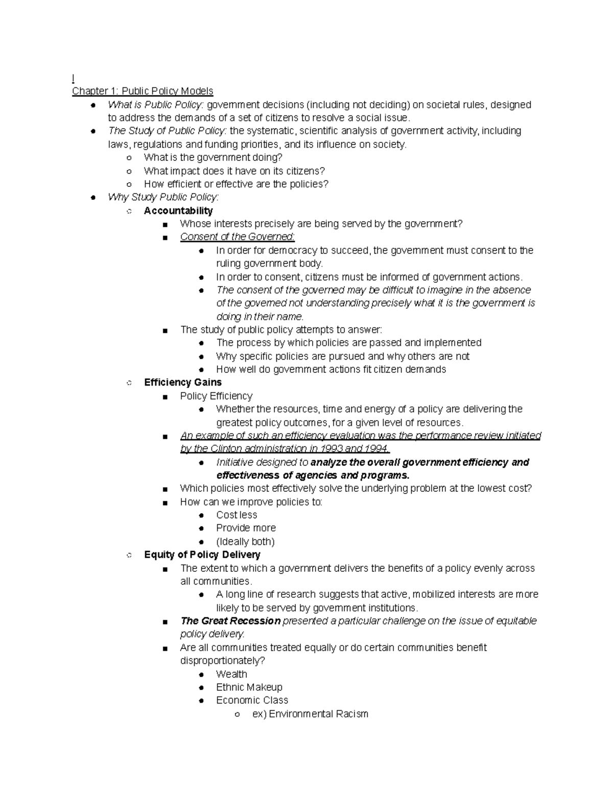 Pup3002 - Intro to public policy lecture notes - l Chapter 1: Public ...
