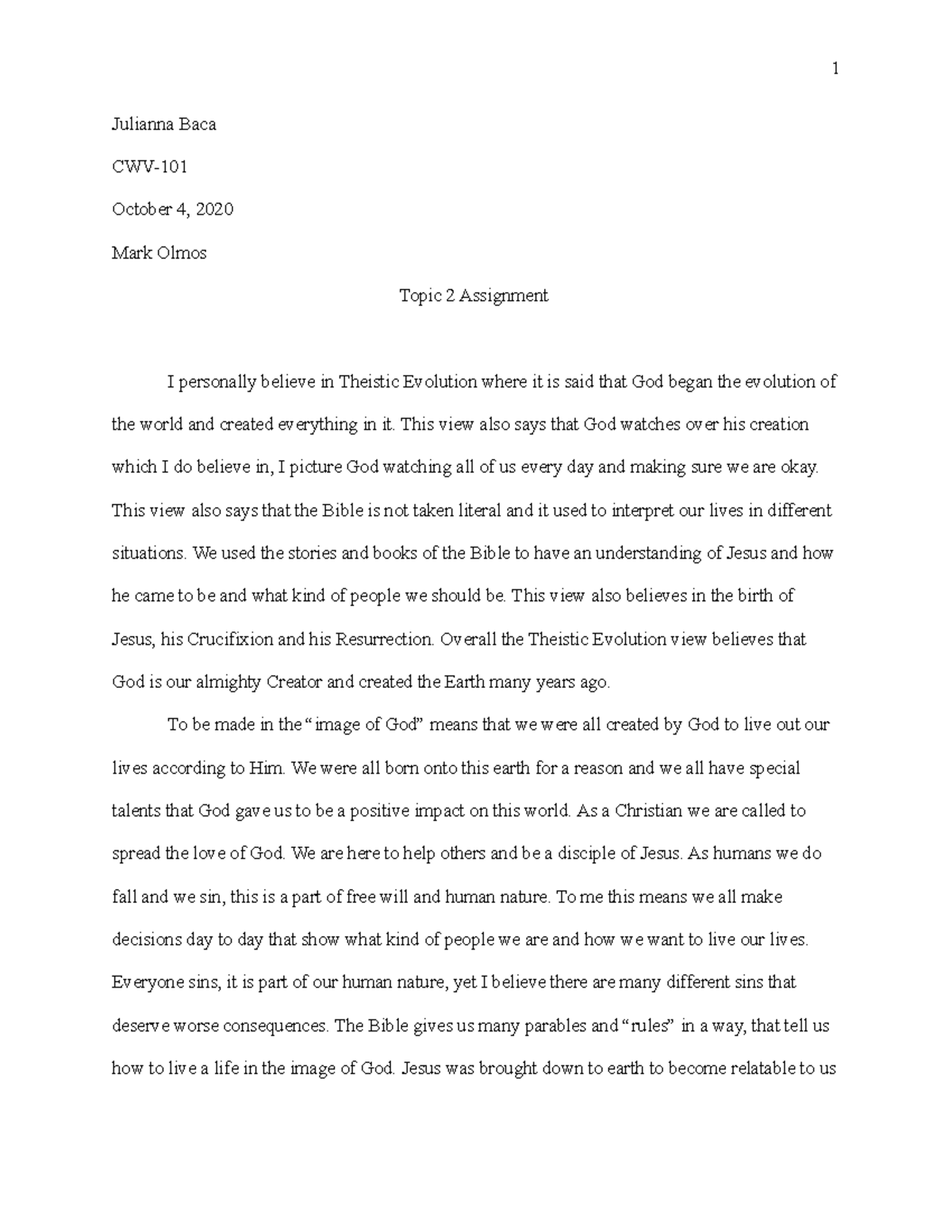 Topic 2 assignment - Julianna Baca CWV- October 4, 2020 Mark Olmos ...