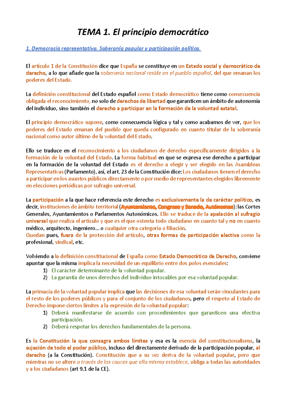 TEMA 1 - Apuntes Derecho Constitucional II - TEMA 1. El principio ...