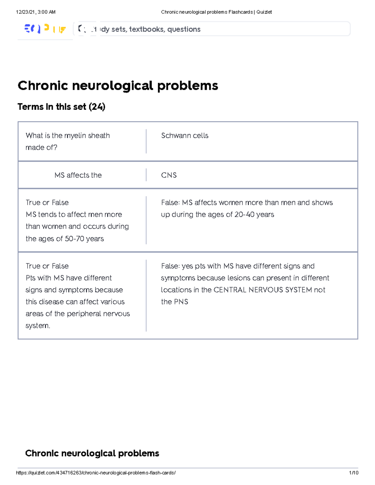 Chronic neurological problems Flashcards - 4 Chronic neurological ...