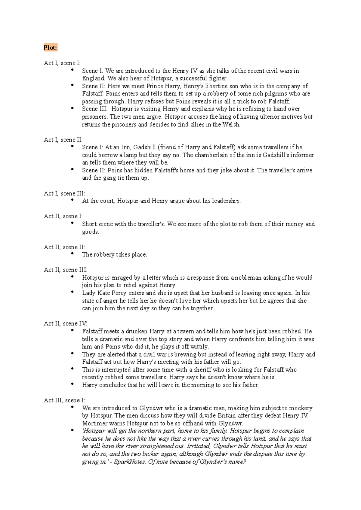 Plot Henry IV - Plot: Act I, scene I: Scene I: We are introduced to the ...