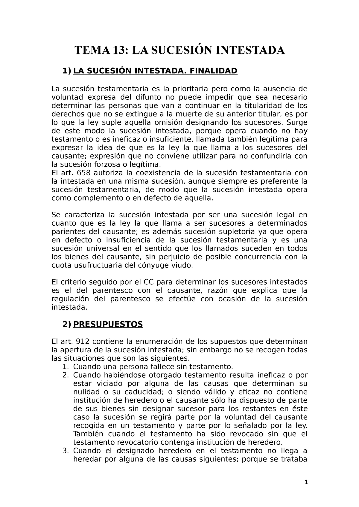 Tema 13 La Suceción Intestada Tema 13 La SucesiÓn Intestada 1 La SucesiÓn Intestada 