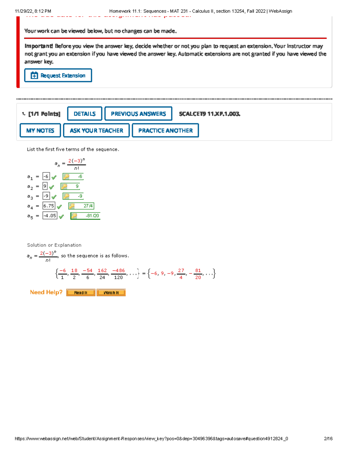 Homework 111 Sequences Mat 231 Calculus Ii Section 13254 Fall 2022 Web Assign List The 3120