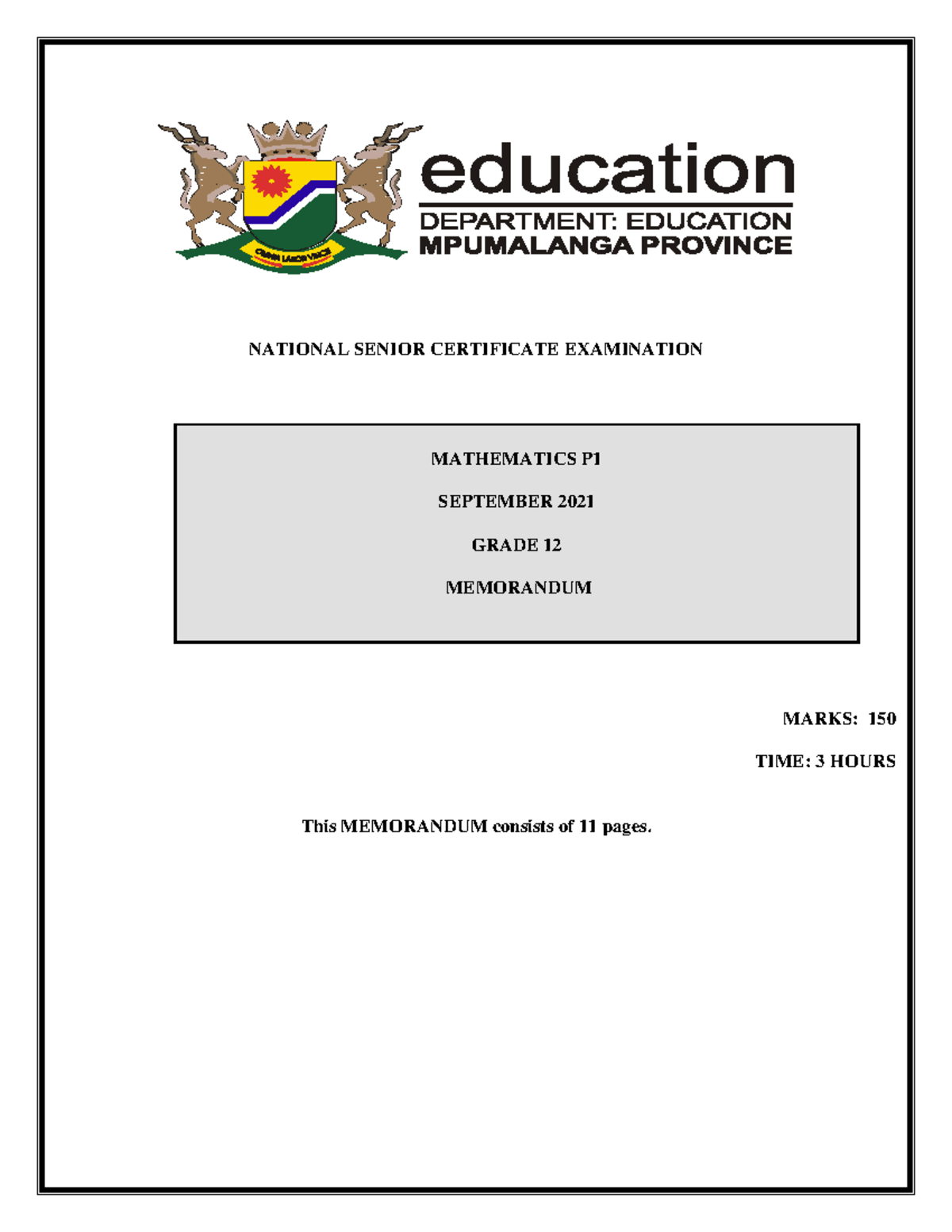 Gr 12 Maths Mpumalanga P1 MEMO SEPT 2021 Post Second Moderation ...