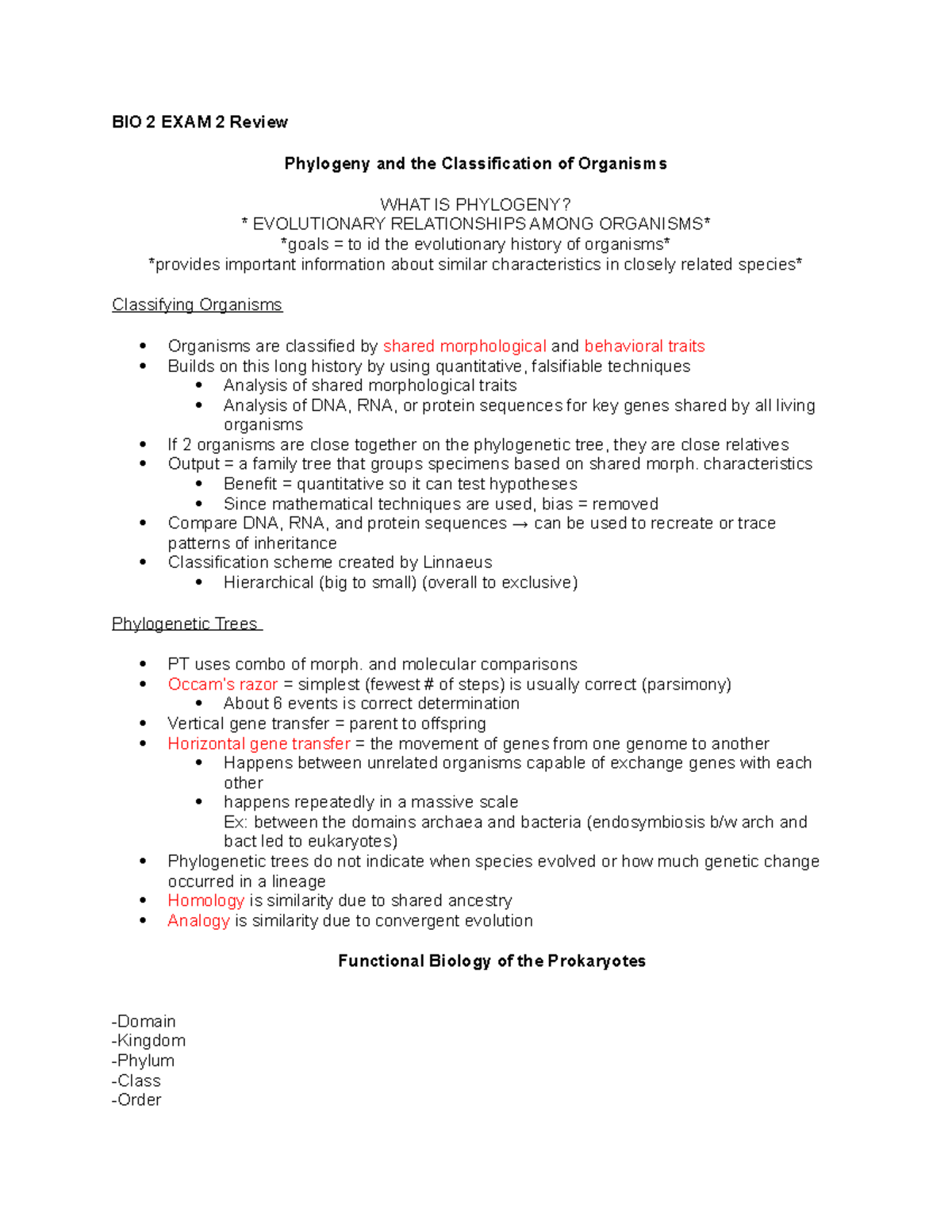 BIO 2 EXAM 2 Review - BIO 2 EXAM 2 Review Phylogeny and the ...