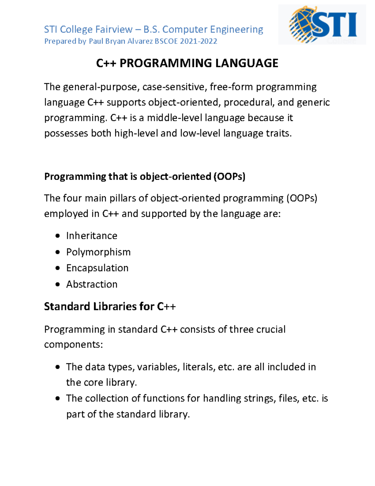 Ultimate Guide - C++ Programming Language - Prepared by Paul Bryan ...