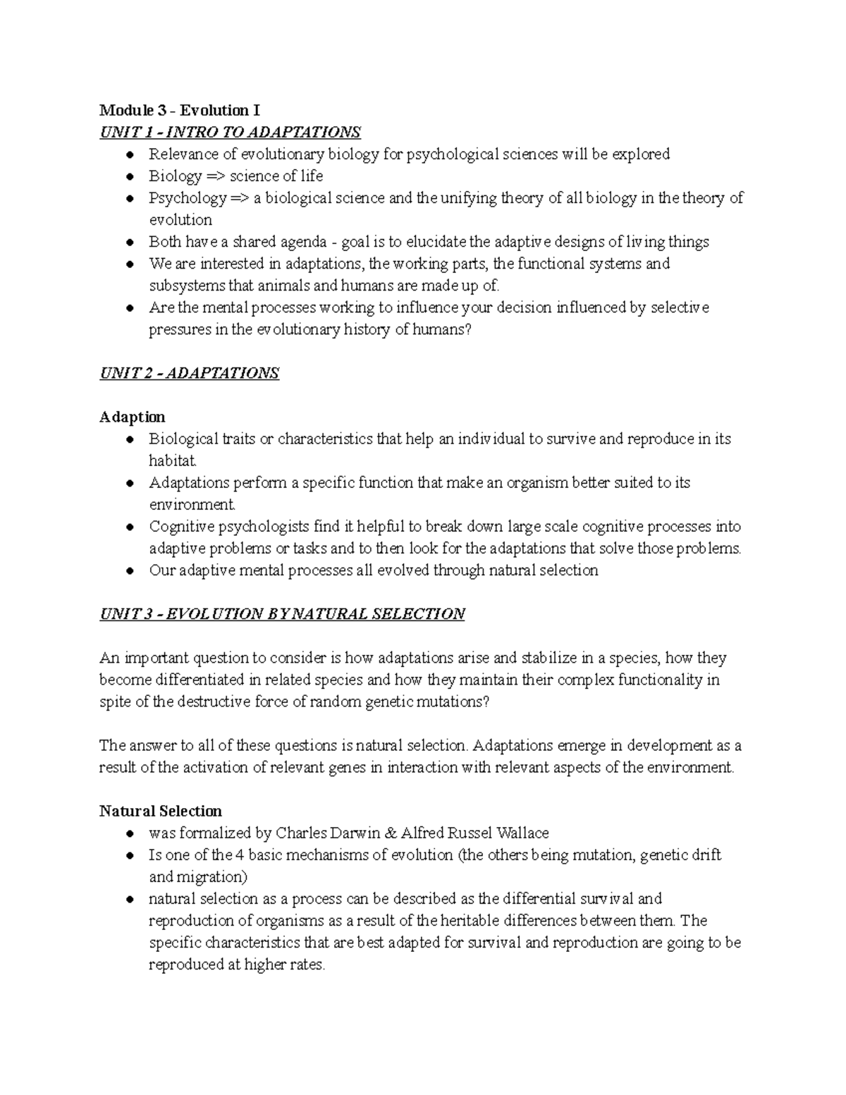 Module 3 4 - Evolution - Lecture notes - Module 3 - Evolution I UNIT 1 ...