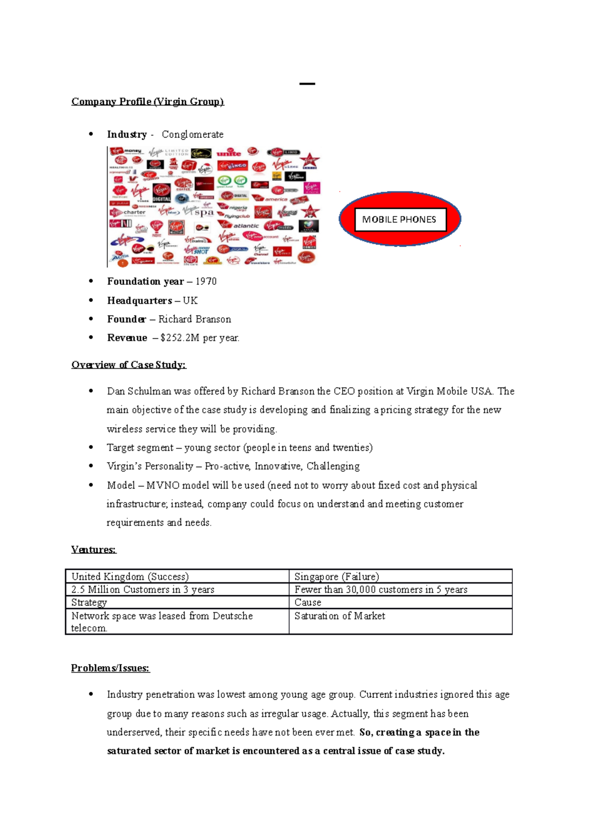 Virgin Group case analysis - Company Profile (Virgin Group) Industry ...