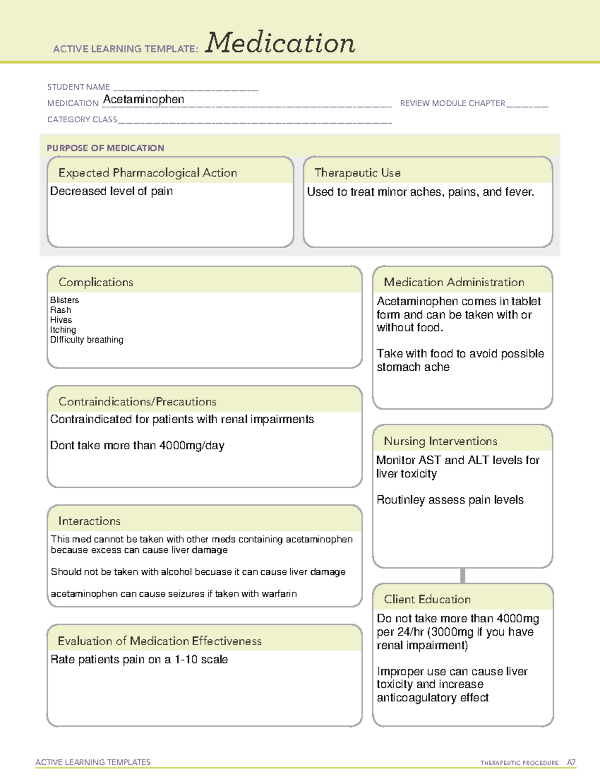 Acetaminophen - mhm - ACTIVE LEARNING TEMPLATES THERAPEUTIC PROCEDURE A ...