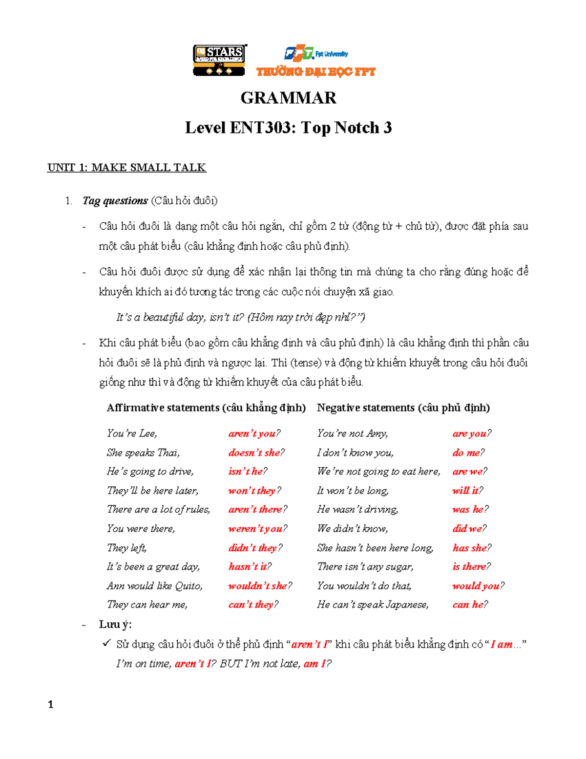 ENT303 Grammar FA20 Goodluck GRAMMAR Level ENT303 Top Notch 3 UNIT