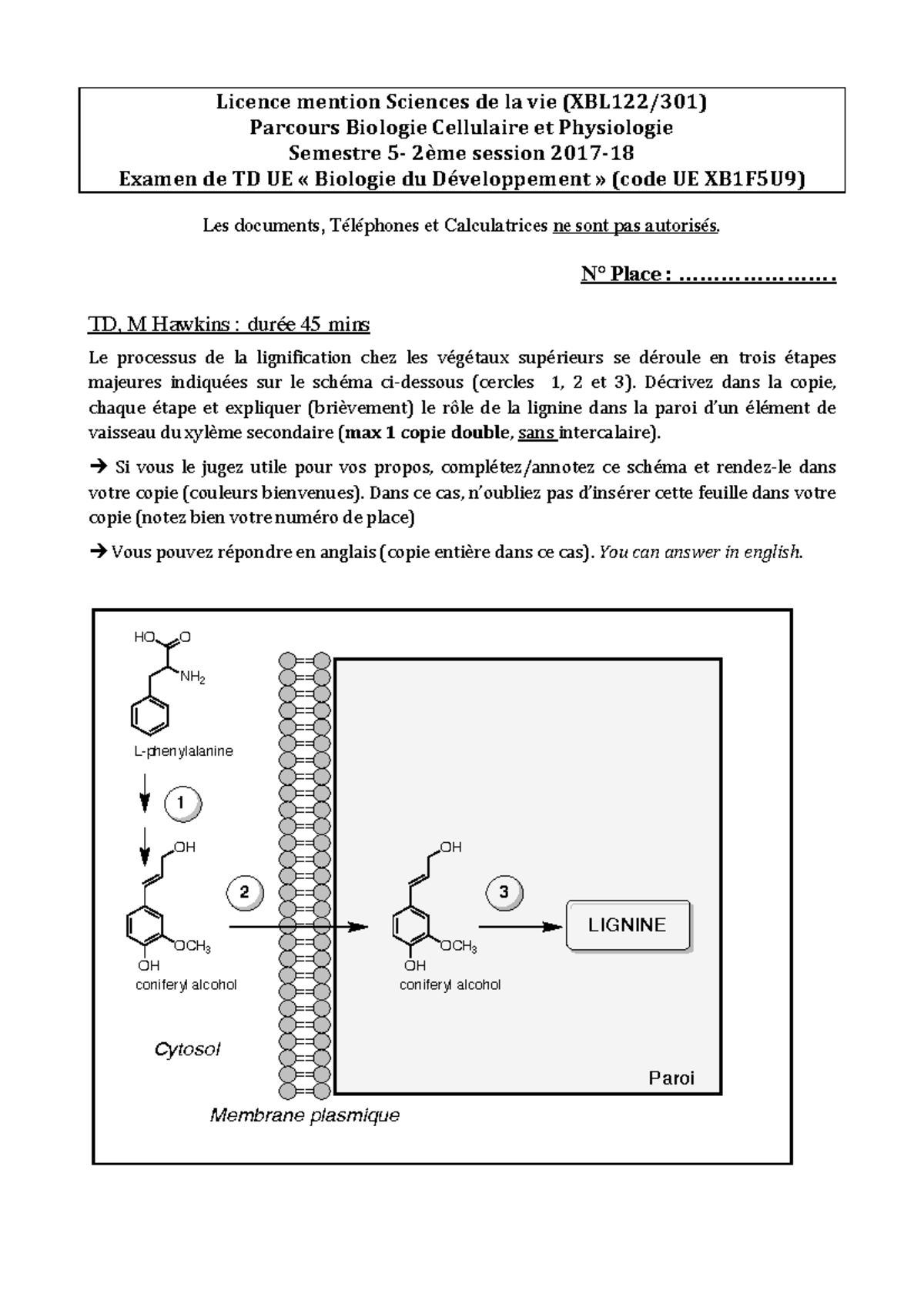 Sujet Bio Dev TD 2017 18 session 2 - Licence mention Sciences de la vie ...