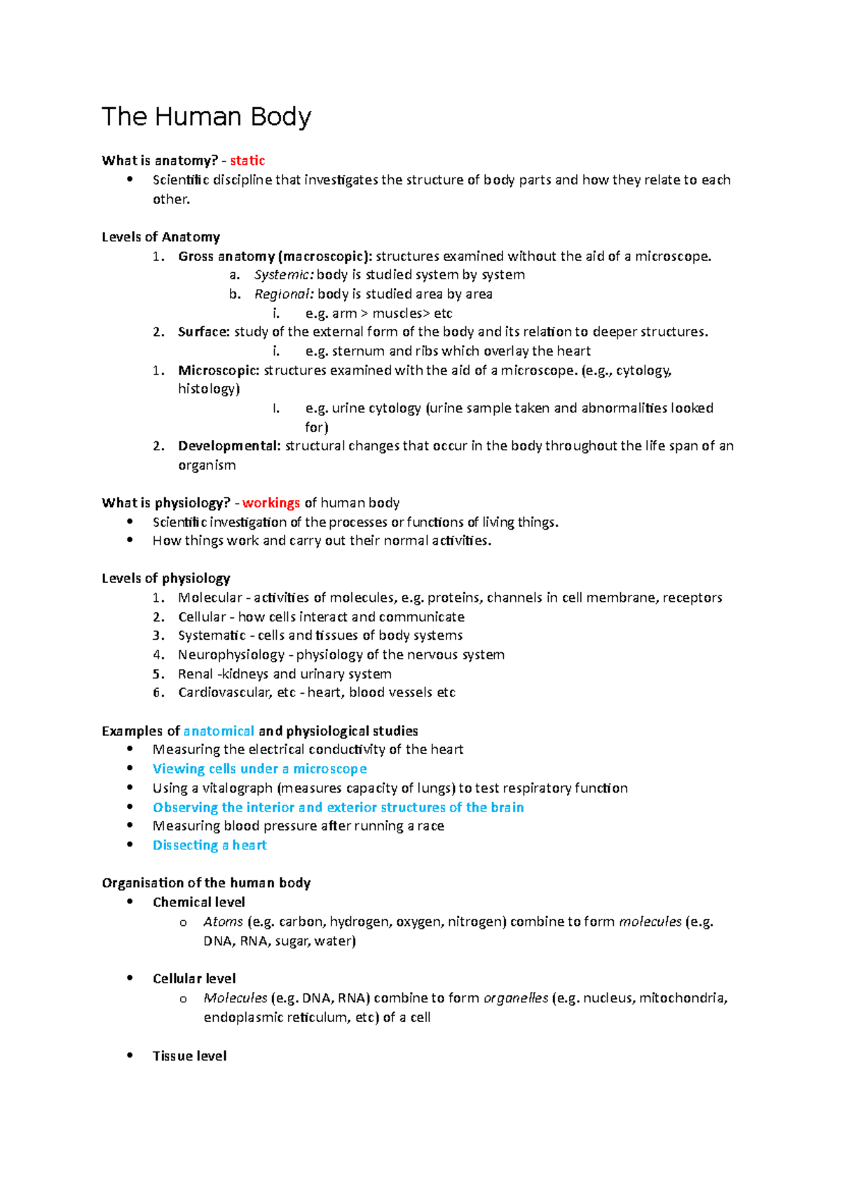 Compendium One Notes - The Human Body What is anatomy? - static ...