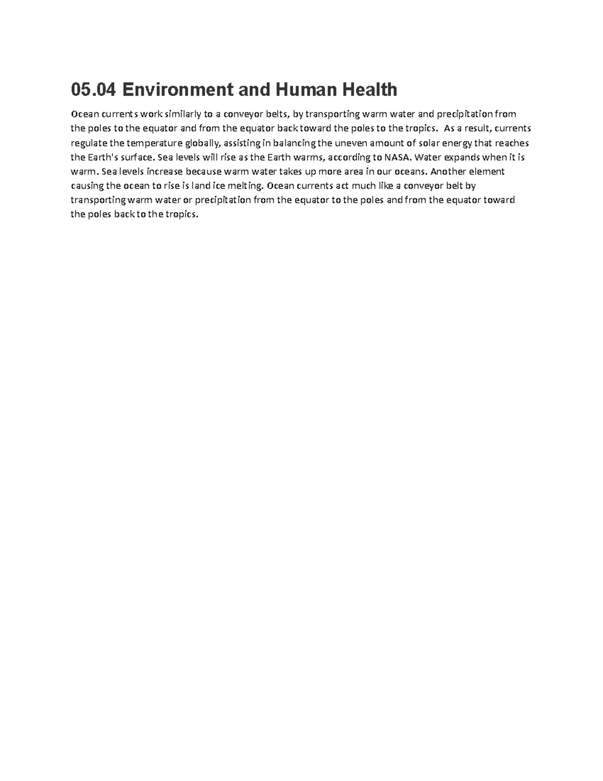 05.04 Science - notes - 05 Environment and Human Health Ocean currents ...