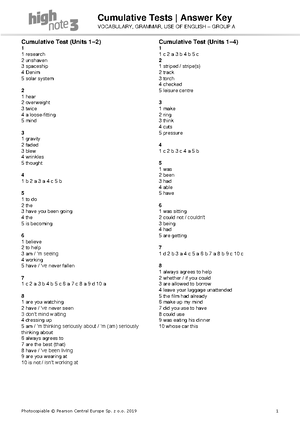 High Note 3 AK U Test B - Unit Tests | Answer Key GROUP B UNIT TEST 1B ...