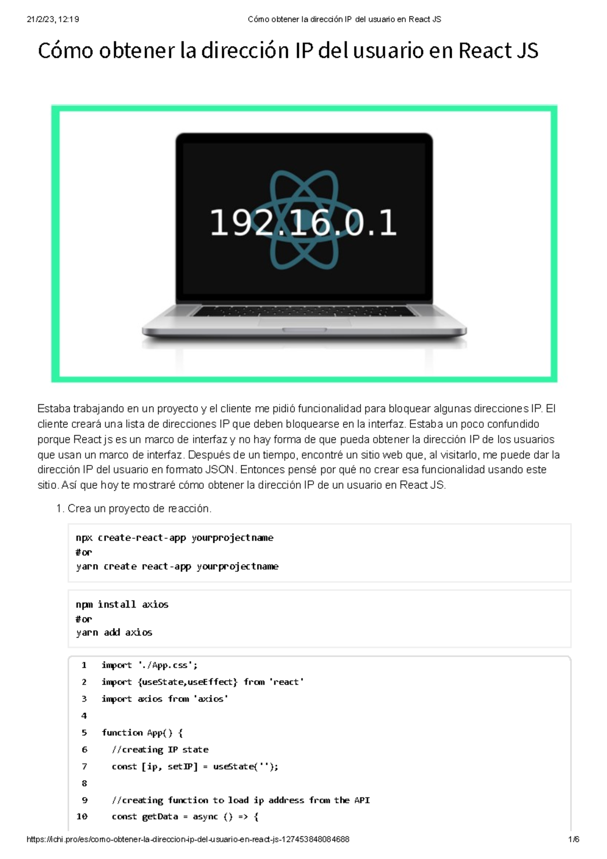 Cómo obtener la dirección IP del usuario en React JS - Cómo obtener la ...