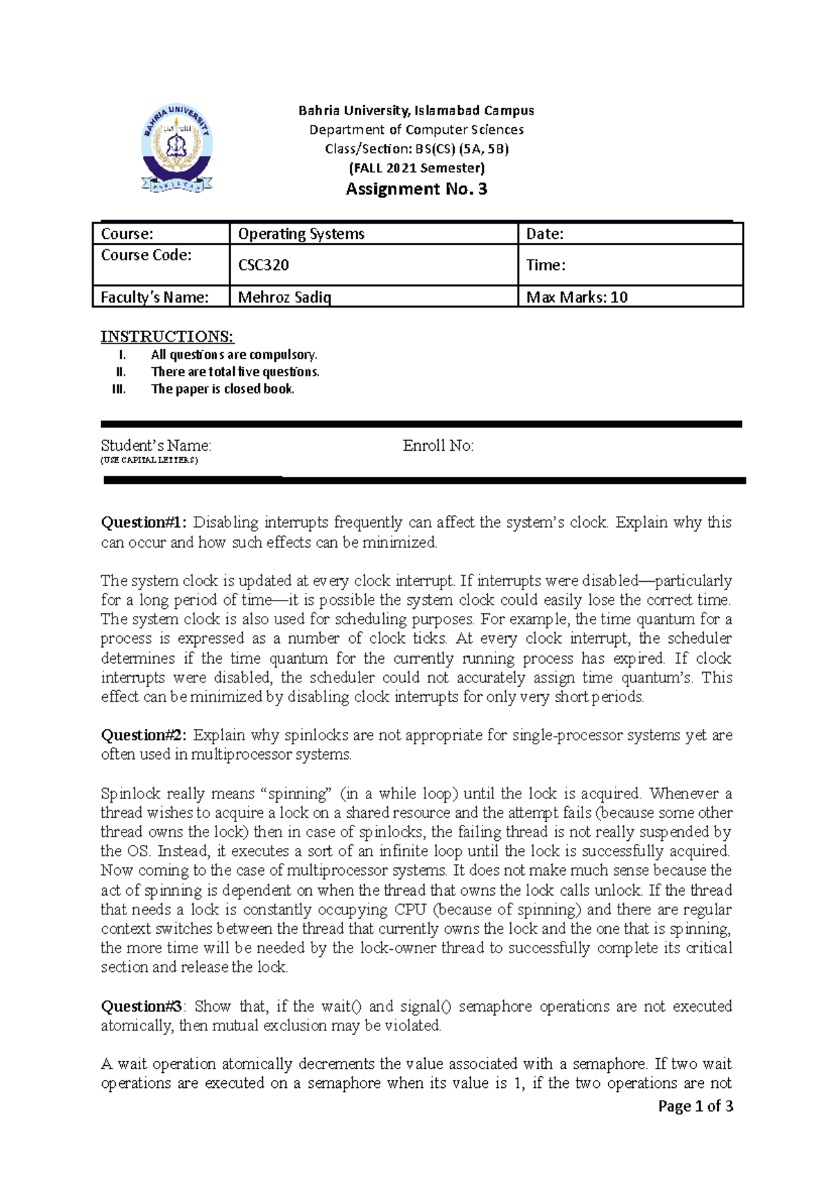 Assignment 3 SOL 21122021 073016 pm - Operating systems - BU - Studocu