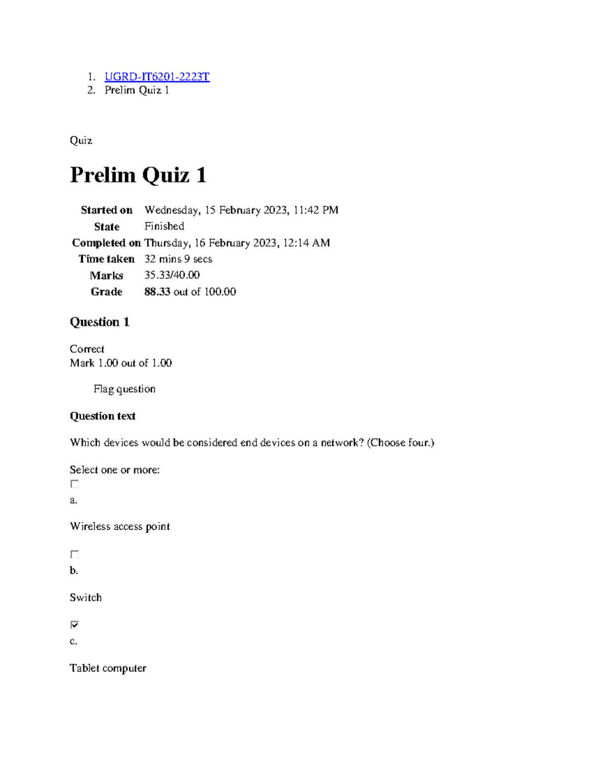 UGRD-IT6201 Data Communications And Networking 1 QUIZ 1 - 1. UGRD ...