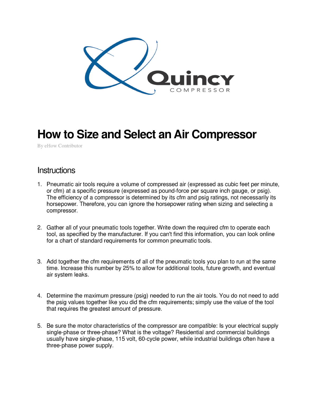 How To Size And Select An Air Compressor - How To Size And Select An ...