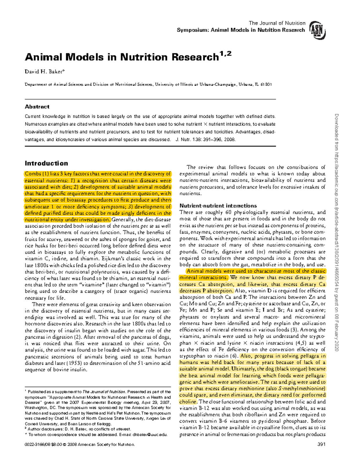 3a. Reading.Baker.Animal models - The Journal of Nutrition Symposium ...