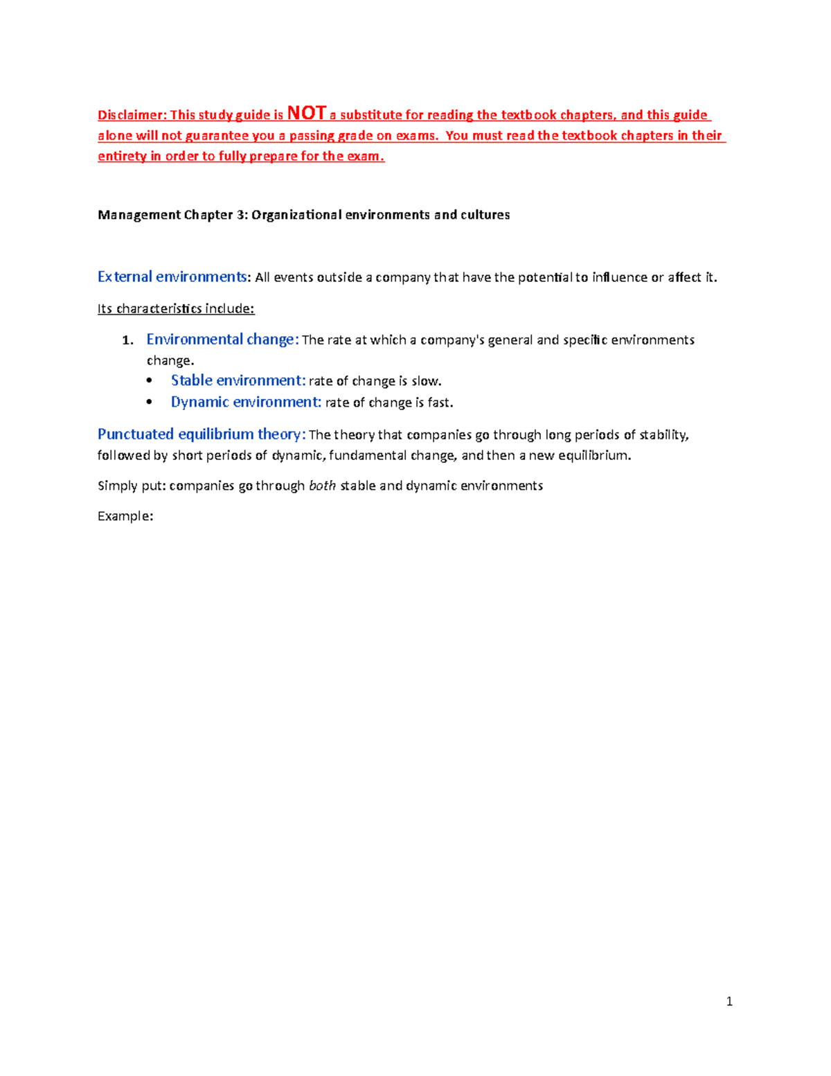 Chapter 3 Study Guide management - Disclaimer: This study guide is NOT ...