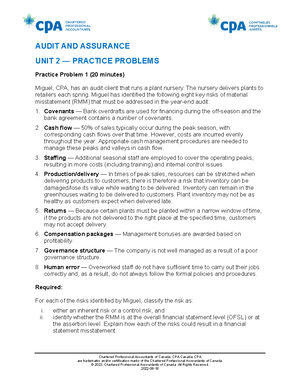 AUA-2022E-PP06 - Audit And Assurance Prep Practice Problem - Chartered ...