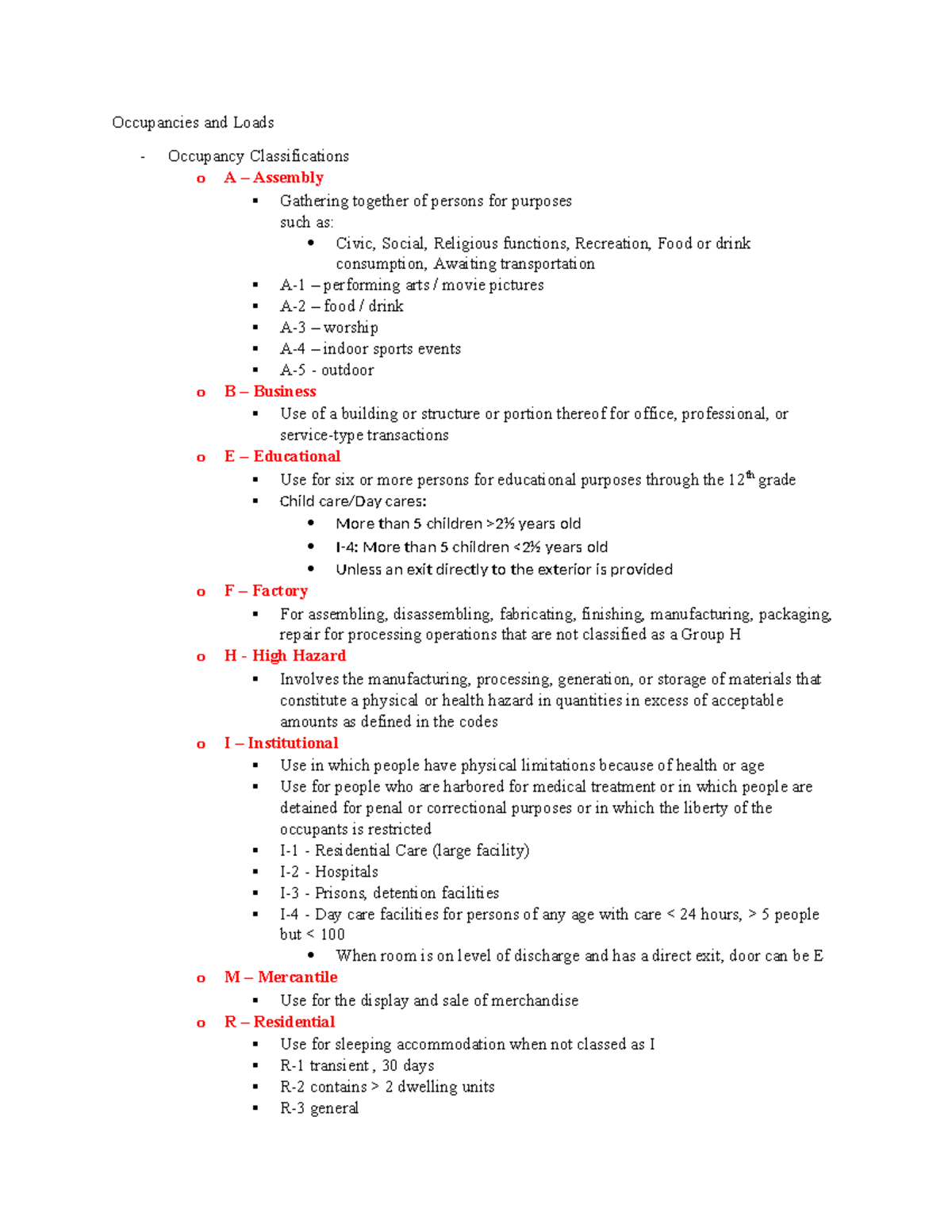 Occupancies And Loads - Lecture Notes - Occupancies And Loads ...