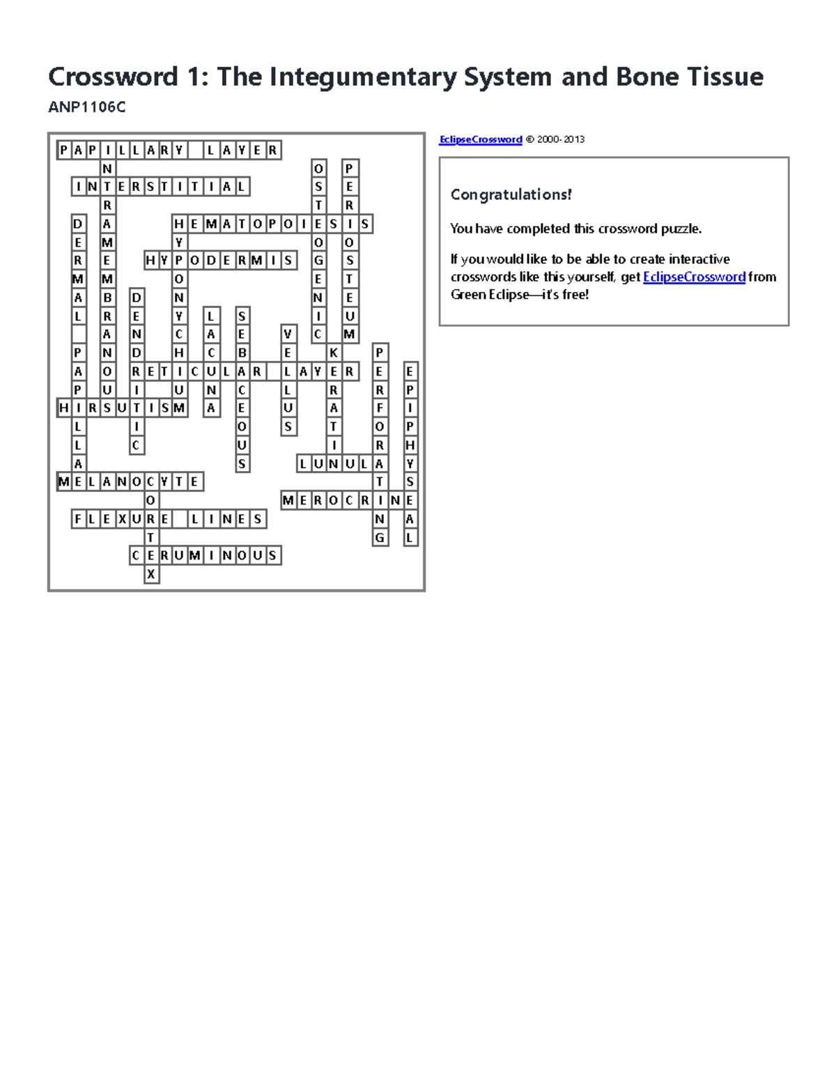 Integumentary System Crossword Puzzle Answer Key Sonyhtss2300