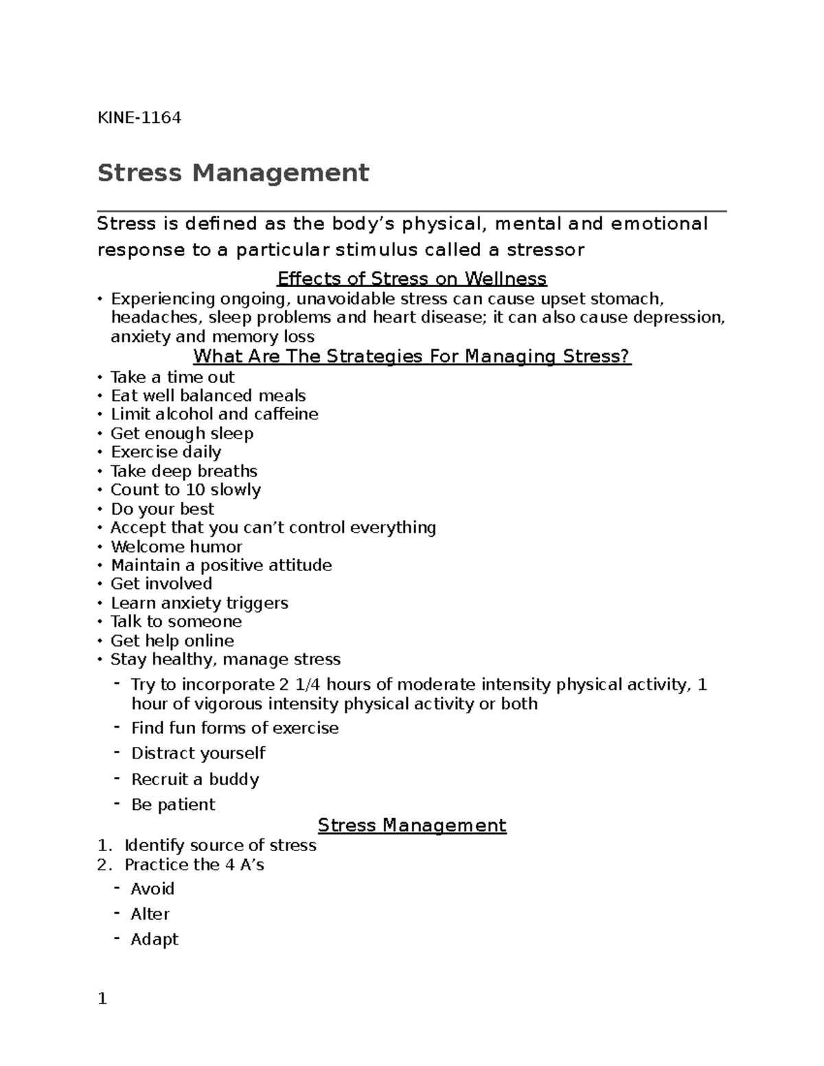 Stress Management - Module 1- Robert Guyer - KINE- Stress Management ...