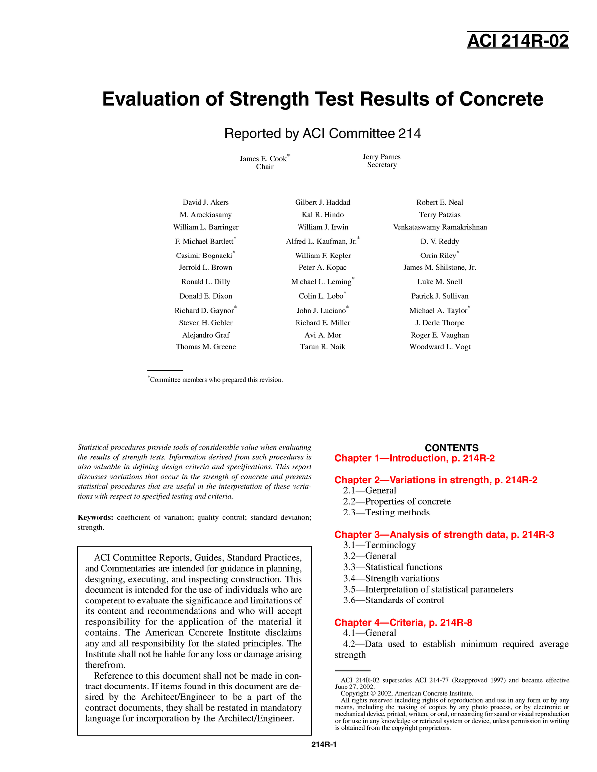 Semana 14 O Evaluation Of Strength Test Results Of Concrete - ACI 214R ...