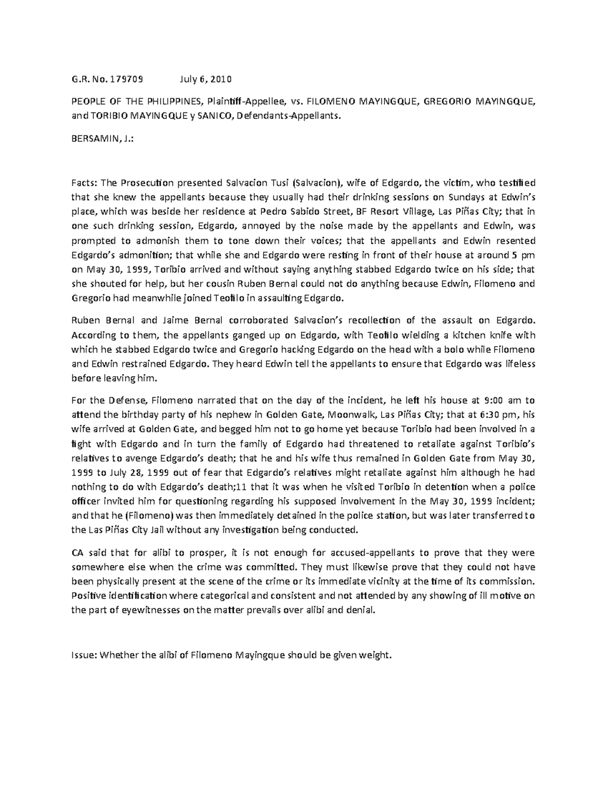 Digest - G. No. 179709 July 6, 2010 PEOPLE OF THE PHILIPPINES ...