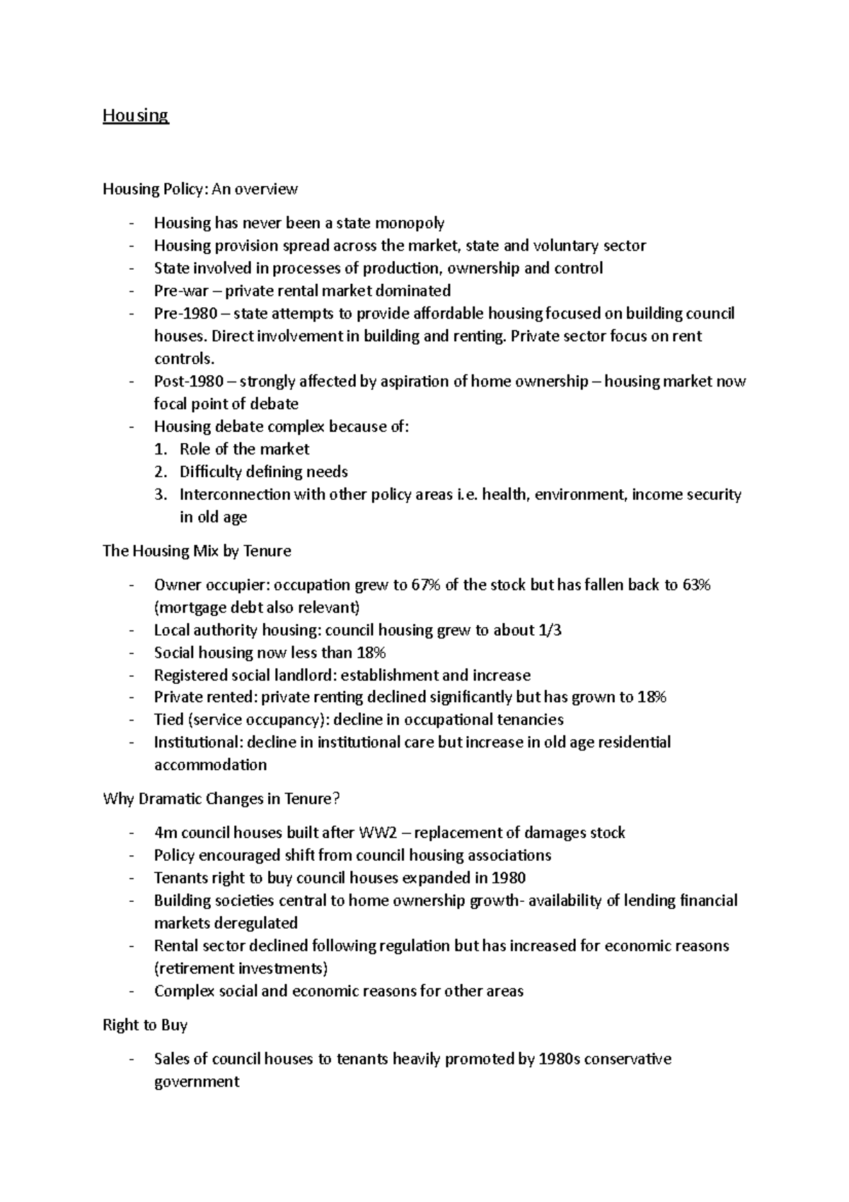 Housing Lecture notes 117 Housing Housing Policy An overview
