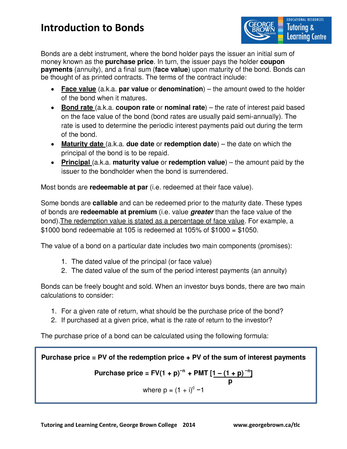 Introduction To Bonds - Summary Notes - Bonds Are A Debt Instrument ...